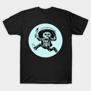 Halloween, Calavera with Machete - Pale Blue and Black T-Shirt